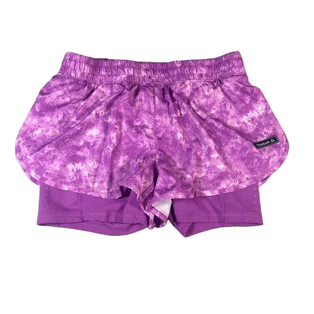 Reebok Womens M Reflex Running Short Watercolor Purple Lined w/ Pockets